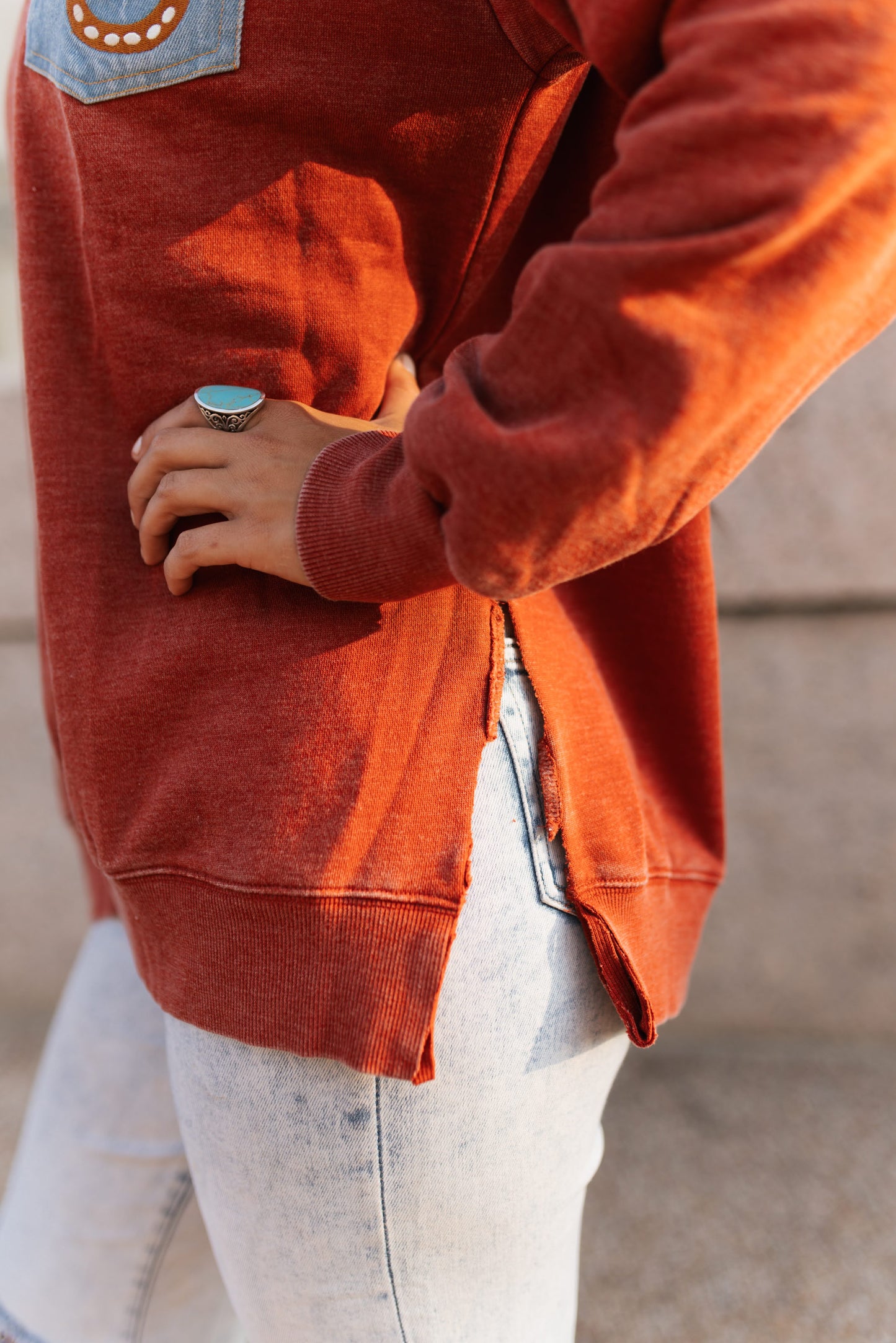 TH2505 DENIM POCKET TOP- VINTAGE WINE  (7 Piece)