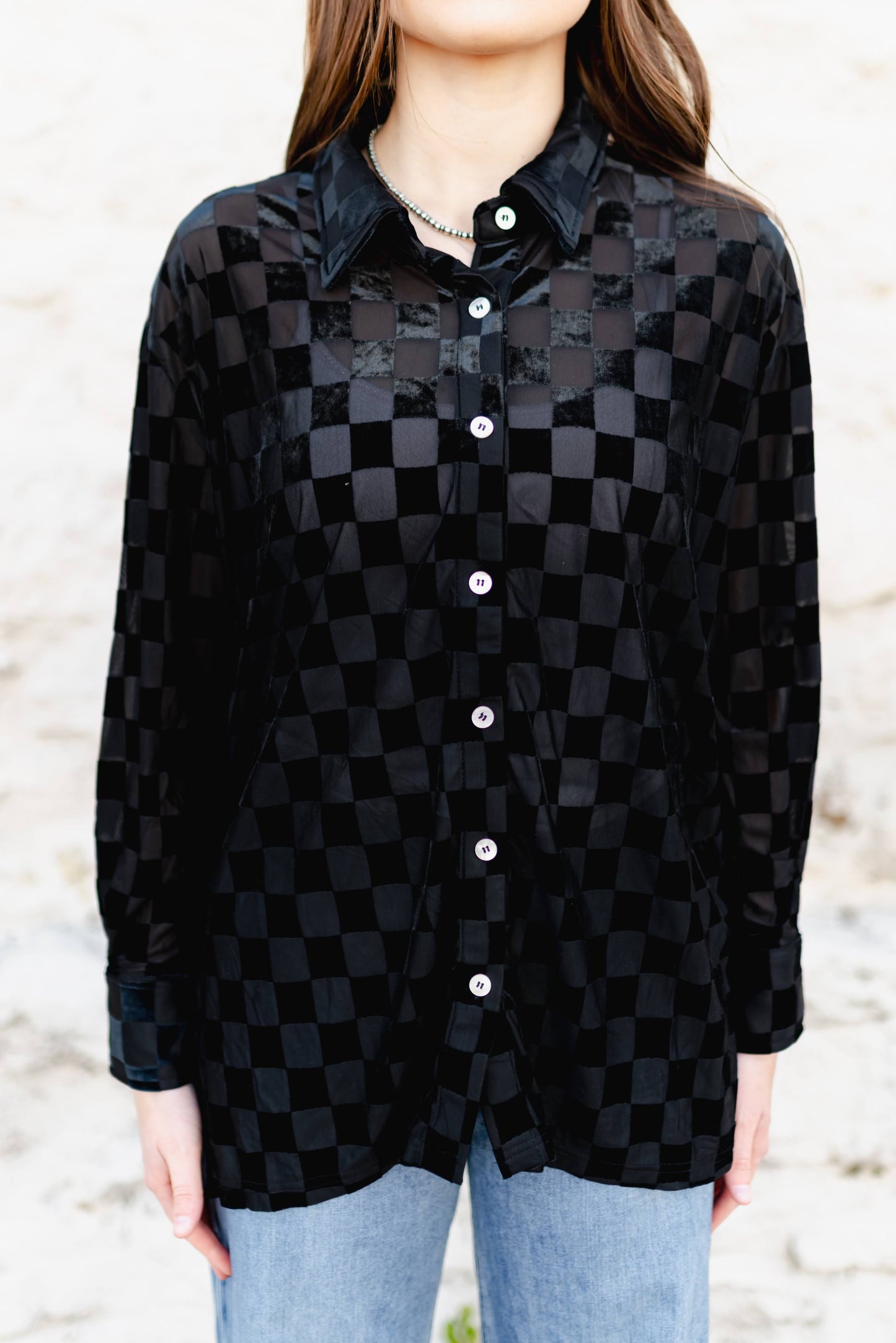 TH1305  BLACK CHECKER  BURNOUT TOP (6 PIECE)