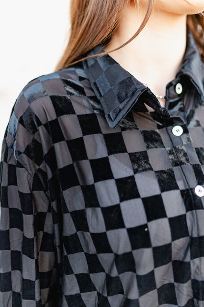 TH1305  BLACK CHECKER  BURNOUT TOP (6 PIECE)