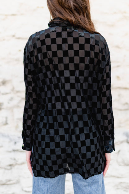 TH1305  BLACK CHECKER  BURNOUT TOP (6 PIECE)