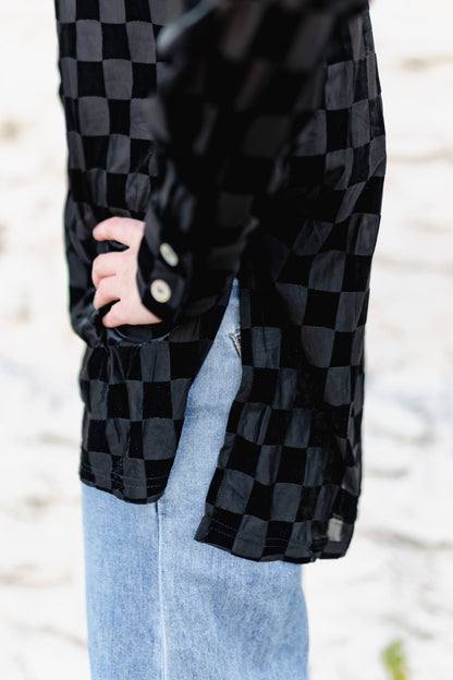 TH1305  BLACK CHECKER  BURNOUT TOP (6 PIECE)