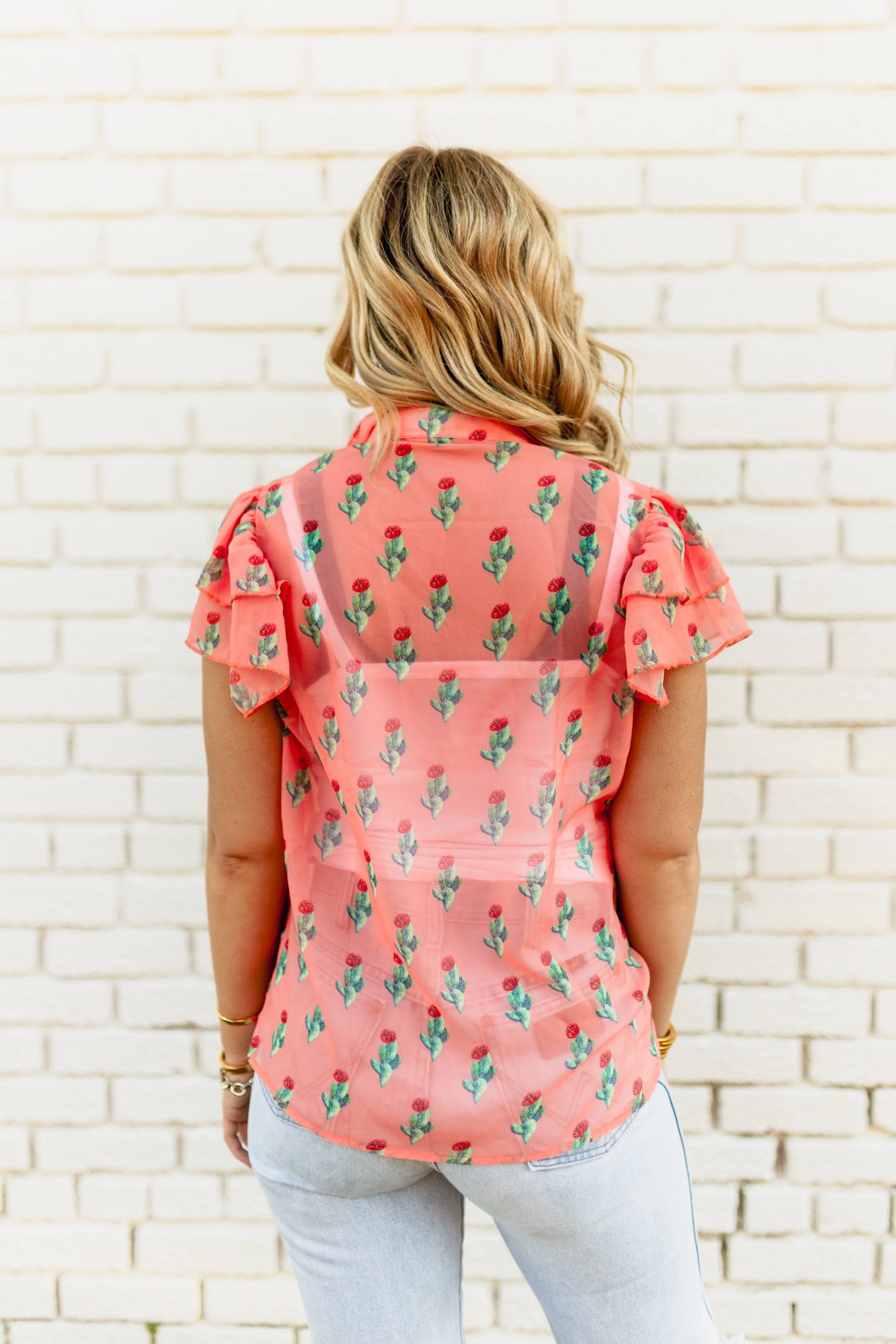 TH198 CORAL CACTUS DOUBLE FLUTTER BLOUSE (7 Piece)