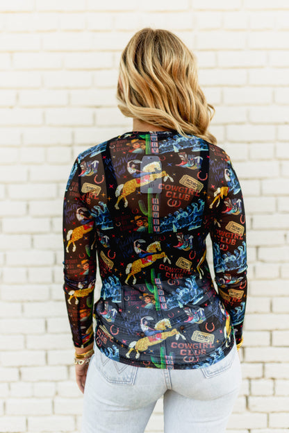 TH1221 BLACK COWGIRL COLLAGE  MESH TOP(7 Piece)