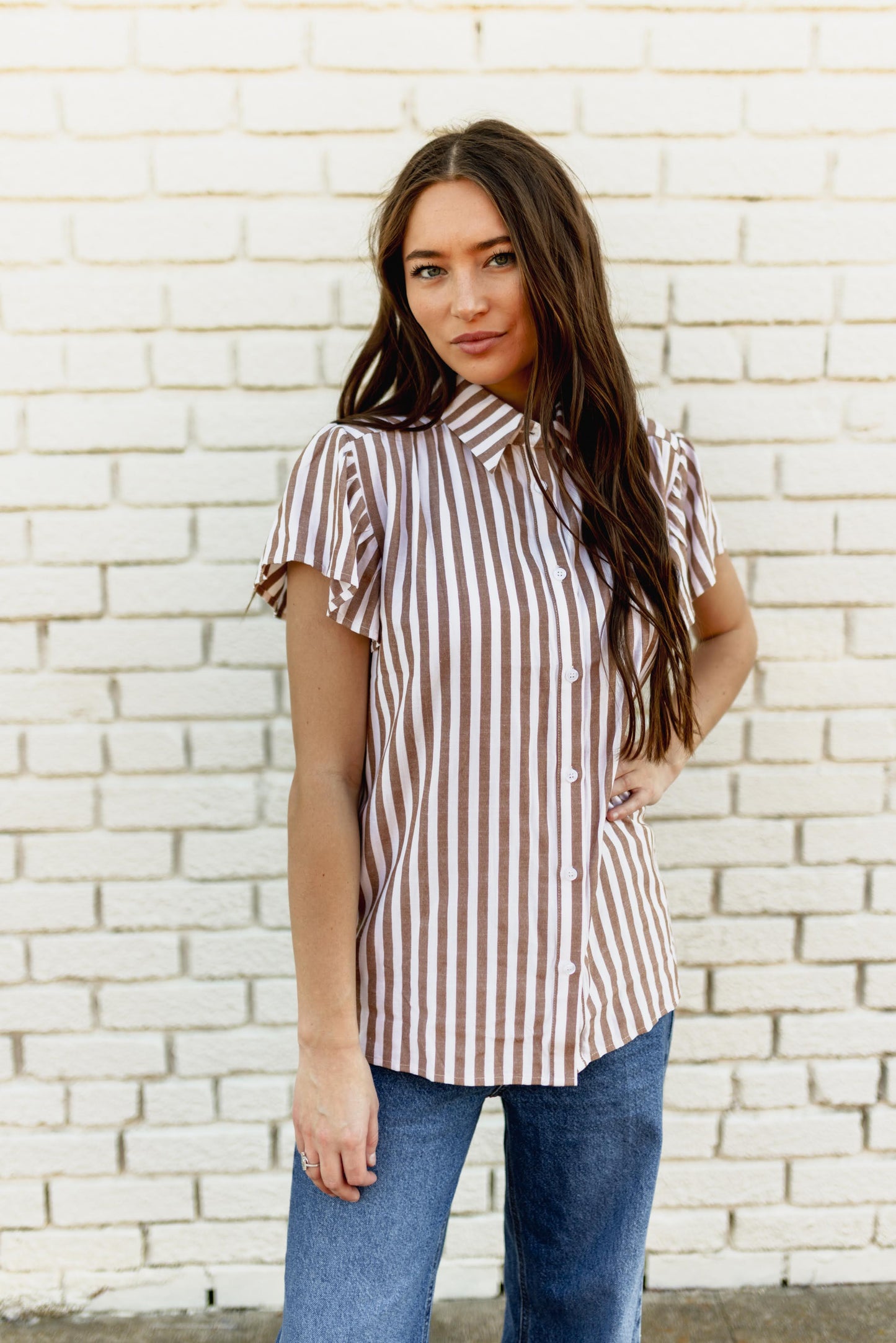 TH199 TAN STRIPE SLEEVE BLOUSE (7 Piece)