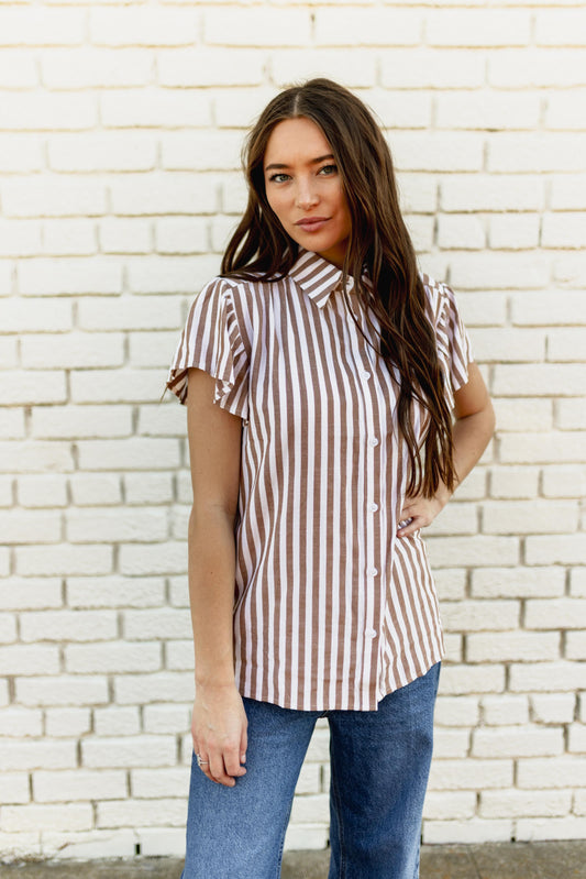 TH199 TAN STRIPE SLEEVE BLOUSE (7 Piece)