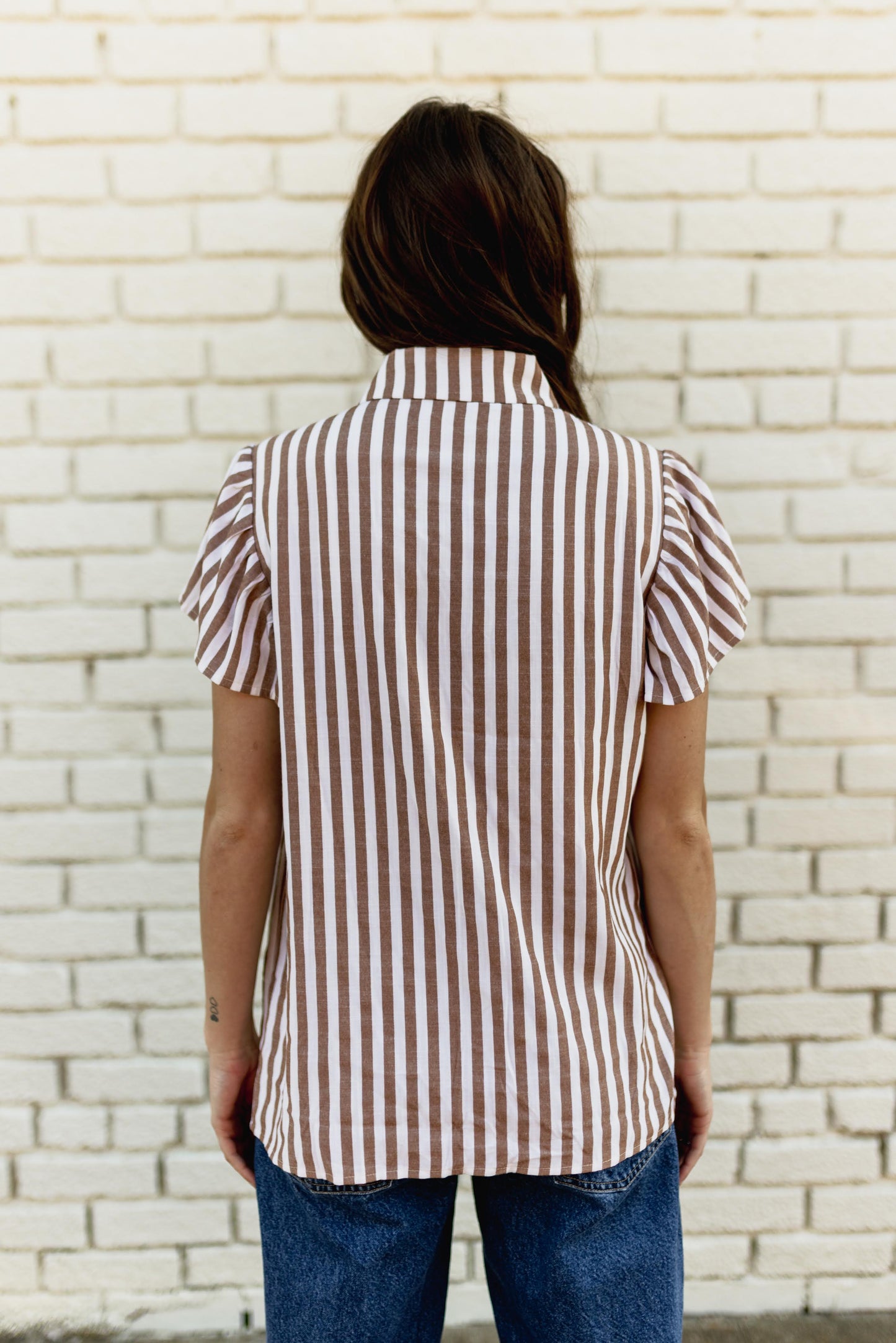 TH199 TAN STRIPE SLEEVE BLOUSE (7 Piece)