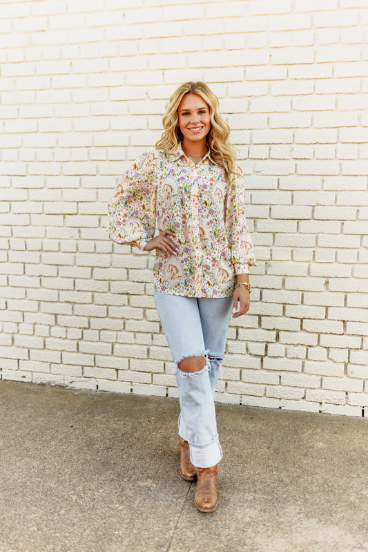 TH11 HORSE FLORAL BLOUSE (7 Pieces)