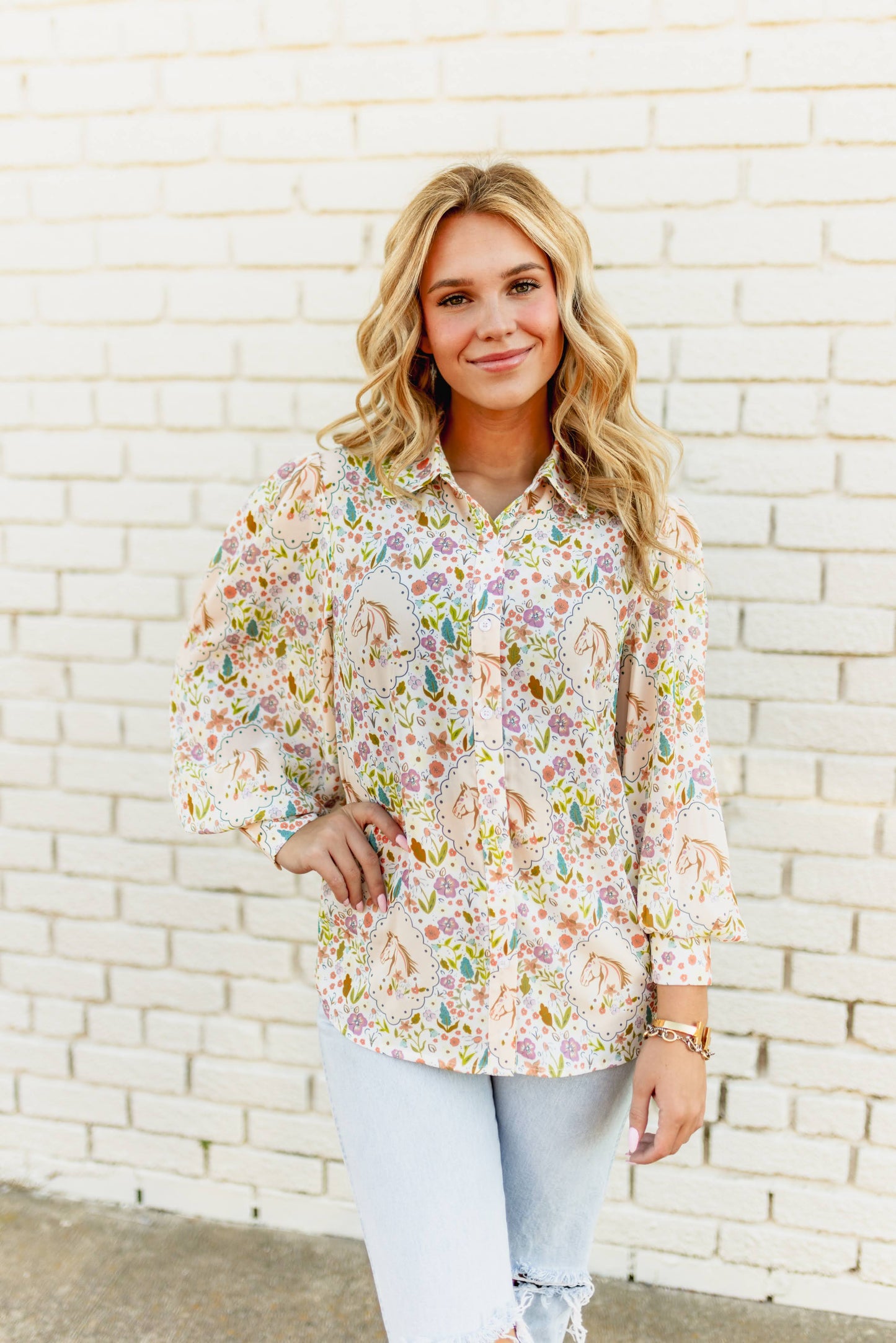 TH11 HORSE FLORAL BLOUSE (7 Pieces)