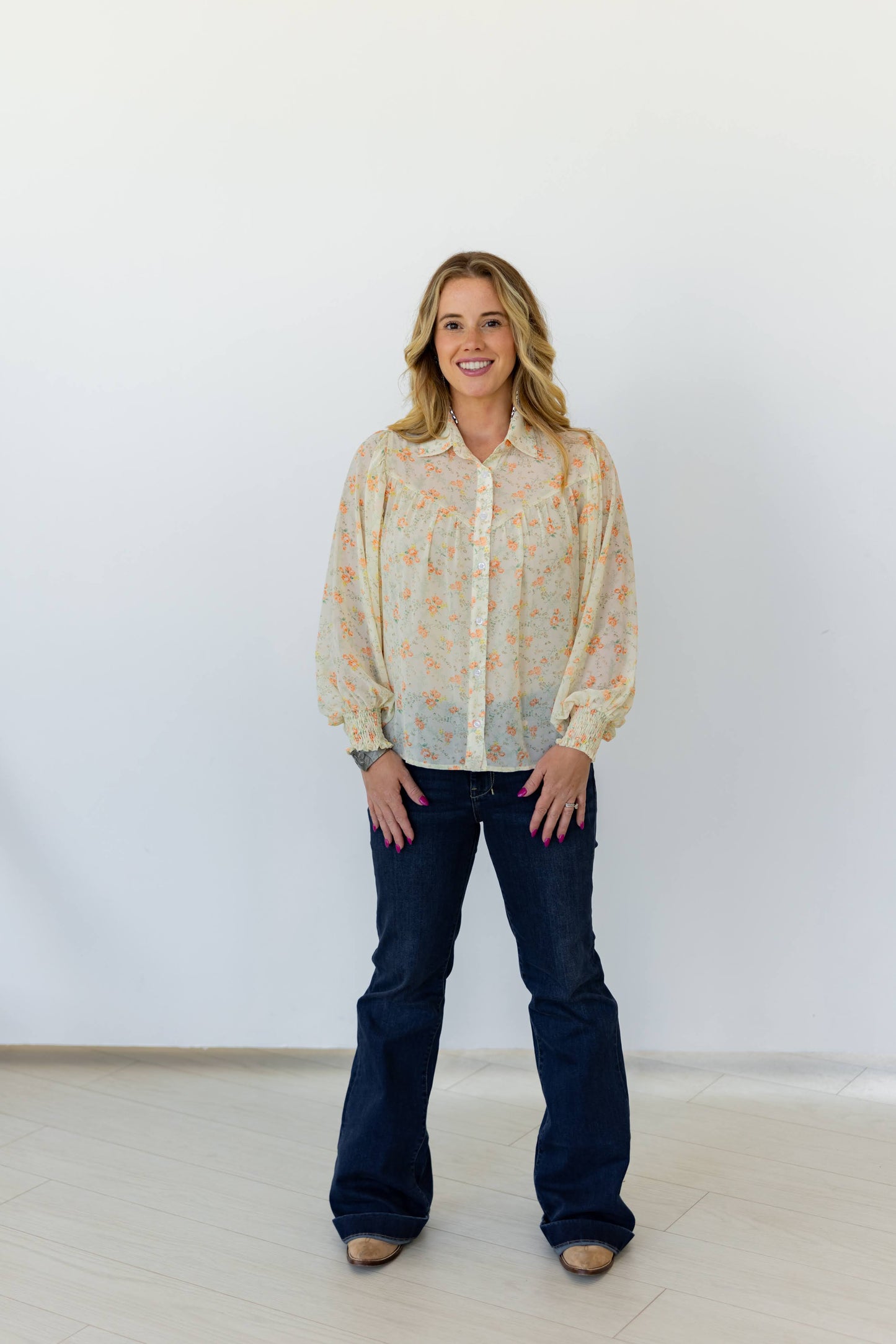 TH24 IVORY RUST FLORAL YOKE BLOUSE (7 Piece)