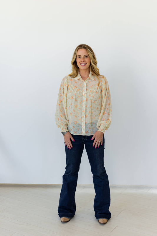 TH24 IVORY RUST FLORAL YOKE BLOUSE (7 Piece)