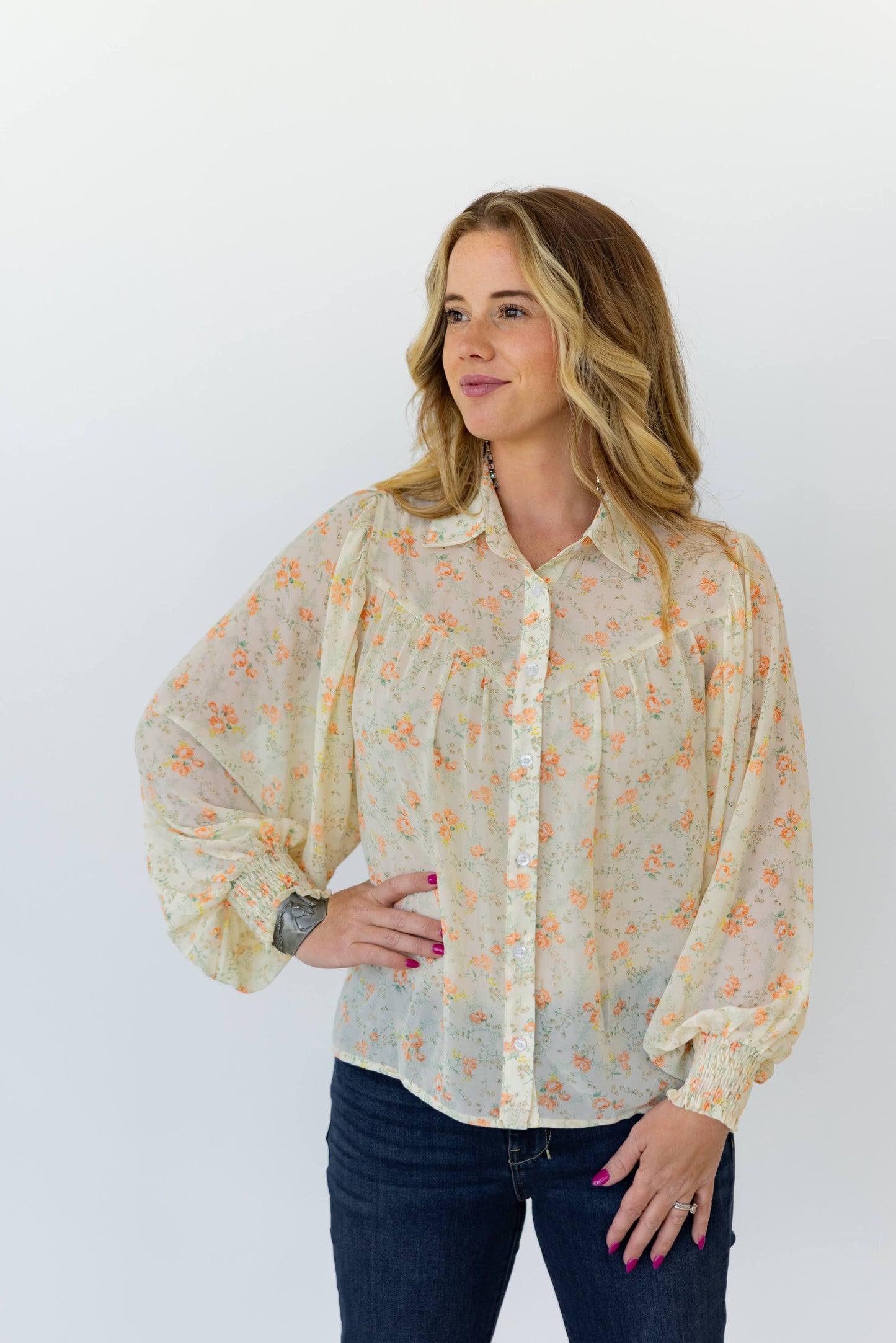 TH24 IVORY RUST FLORAL YOKE BLOUSE (7 Piece)
