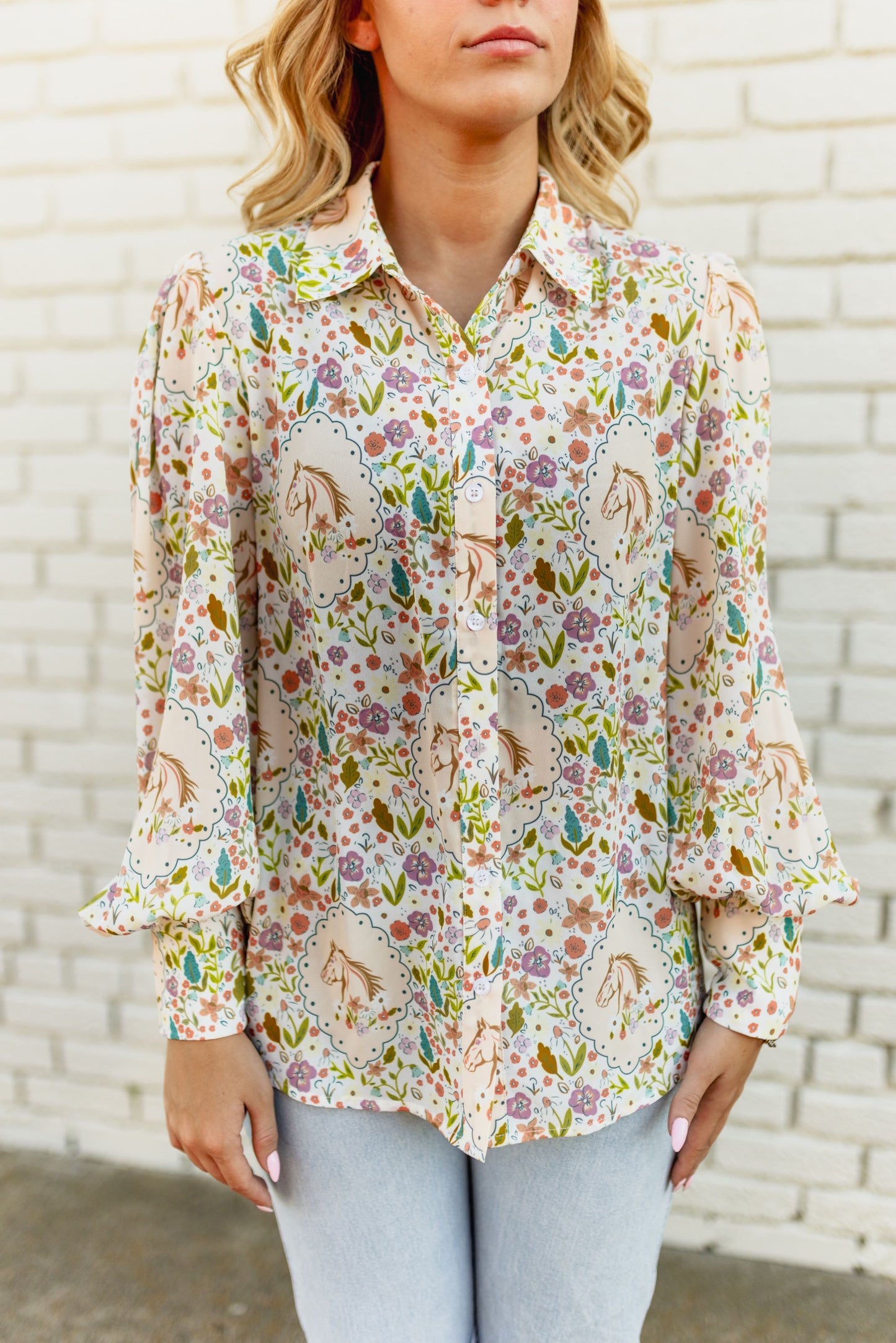 TH11 HORSE FLORAL BLOUSE (7 Pieces)