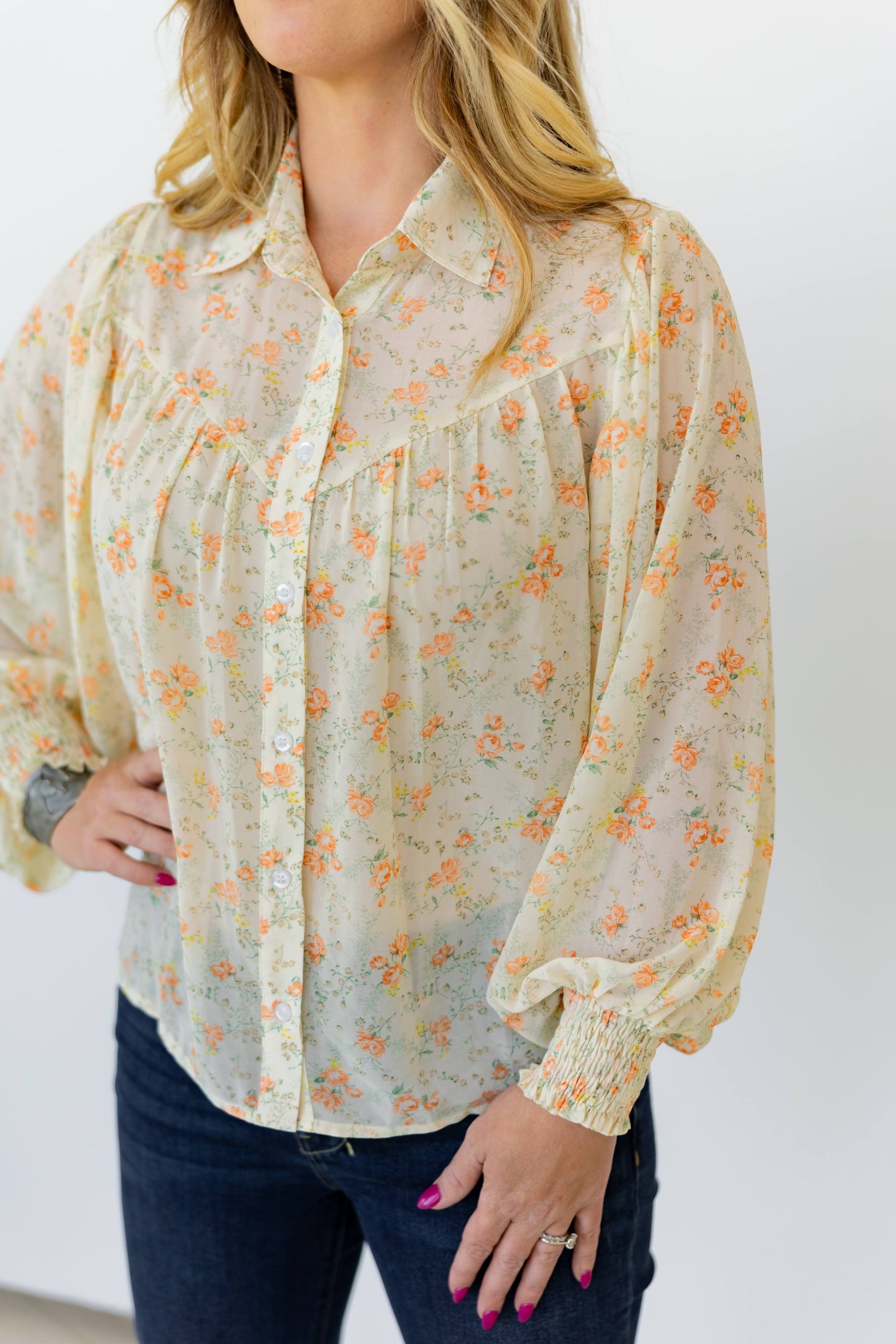 TH24 IVORY RUST FLORAL YOKE BLOUSE (7 Piece)