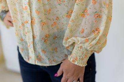 TH24 IVORY RUST FLORAL YOKE BLOUSE (7 Piece)