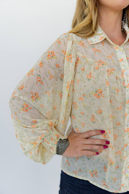 TH24 IVORY RUST FLORAL YOKE BLOUSE (7 Piece)