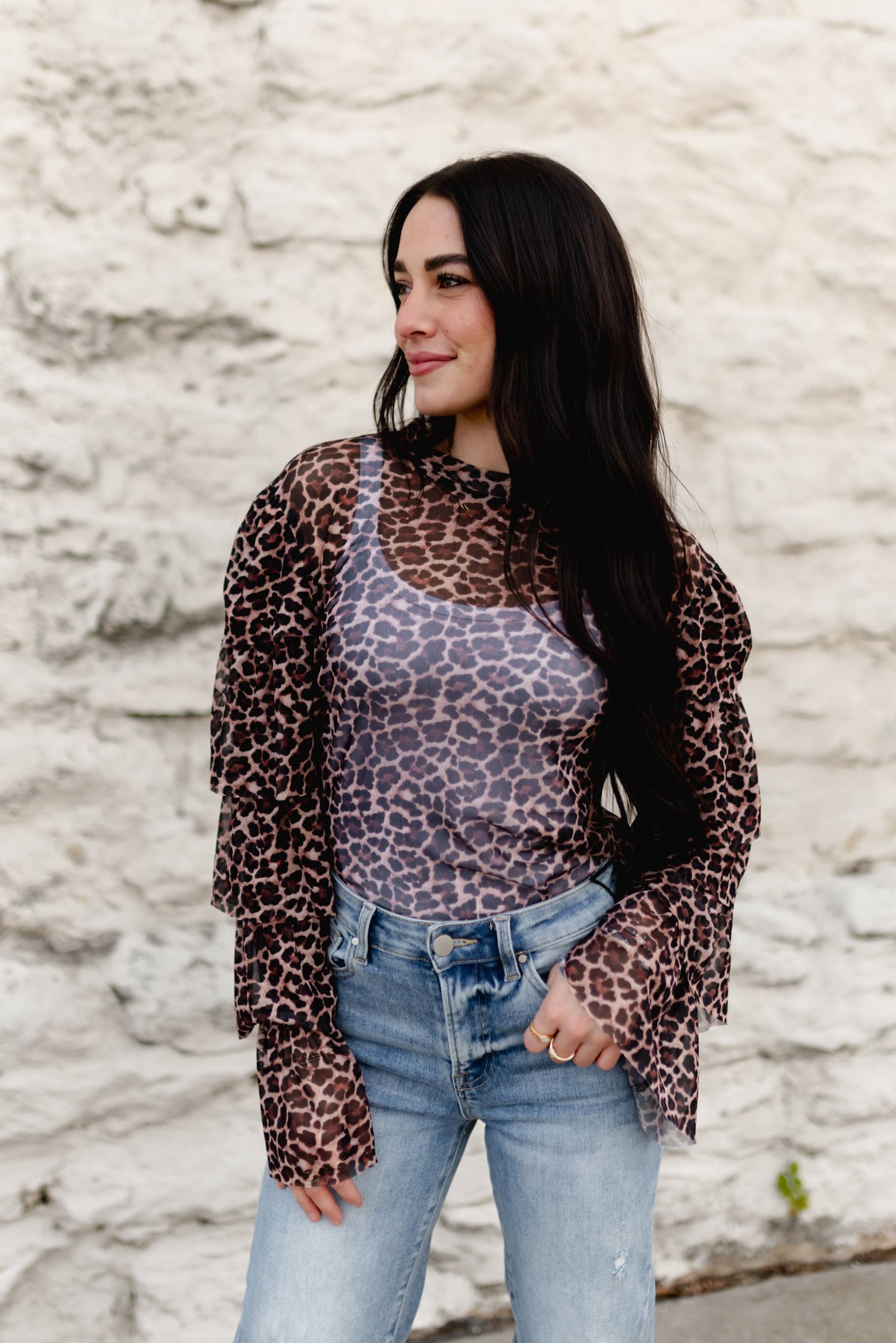 TH70 CHEETAH MESH RUFFLE TOP (7 Piece)