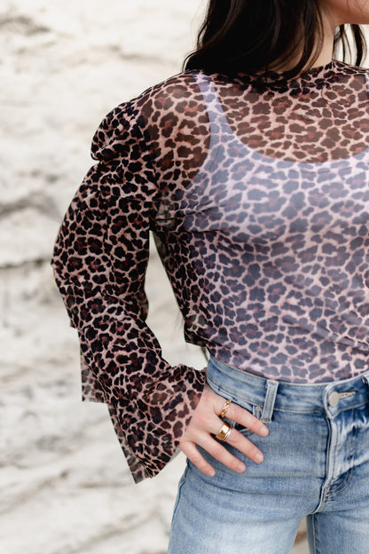 TH70 CHEETAH MESH RUFFLE TOP (7 Piece)