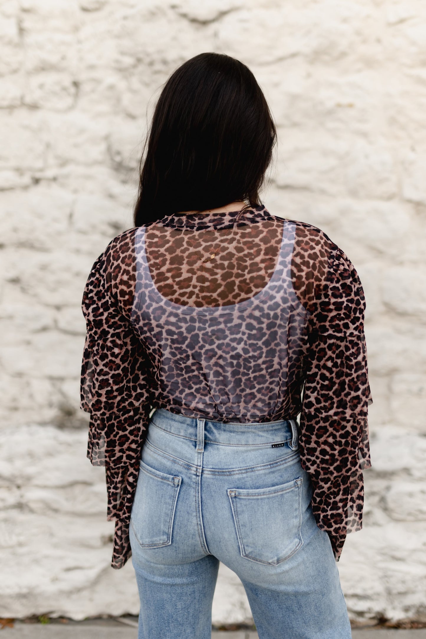 TH70 CHEETAH MESH RUFFLE TOP (7 Piece)
