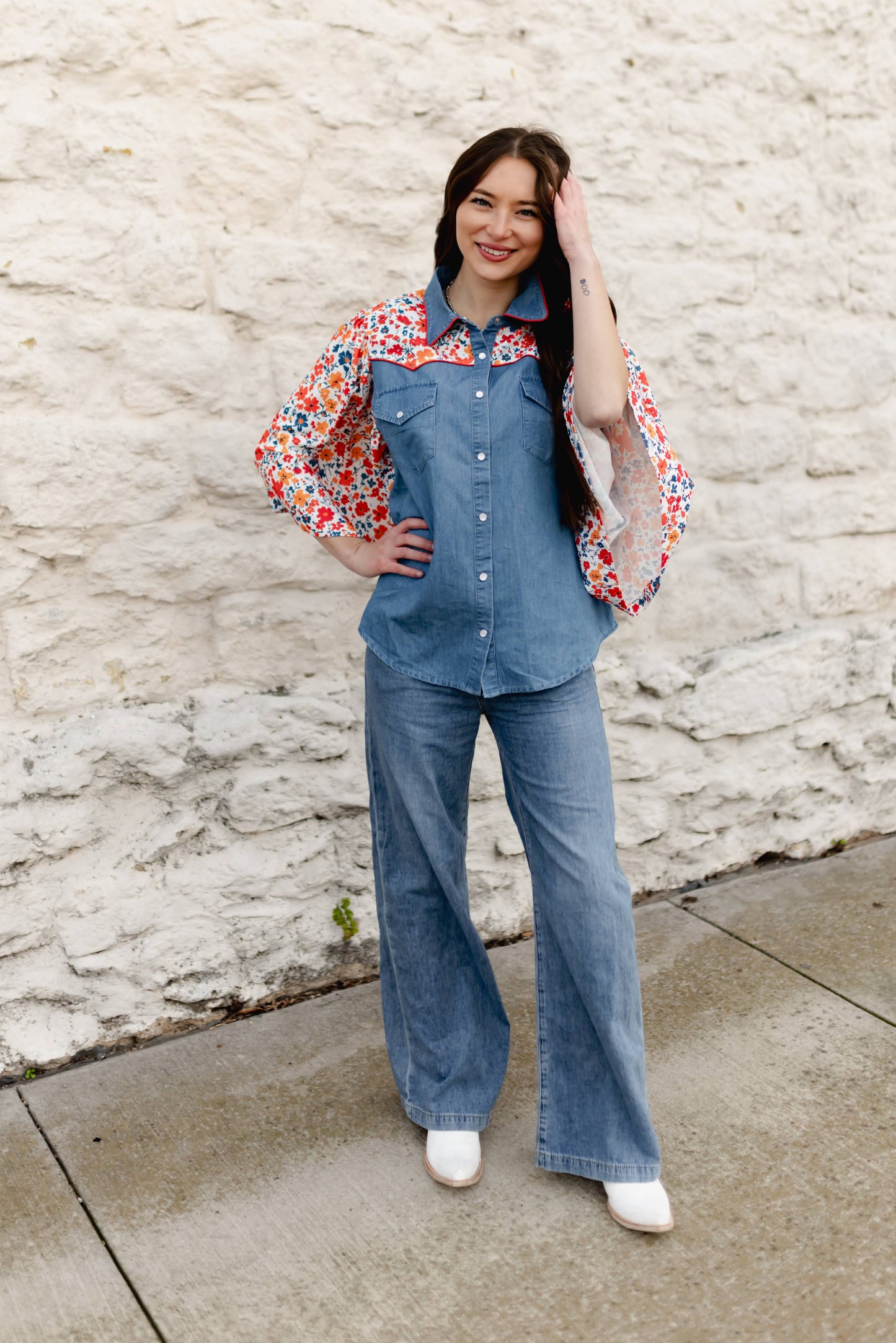 TH102 DENIM FLORAL TOP (7 Piece)