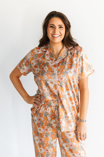 TH201 RETRO ORANGE FLORAL PJ PANT SET (7) PACK