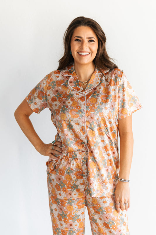 TH201 RETRO ORANGE FLORAL PJ PANT SET (7) PACK