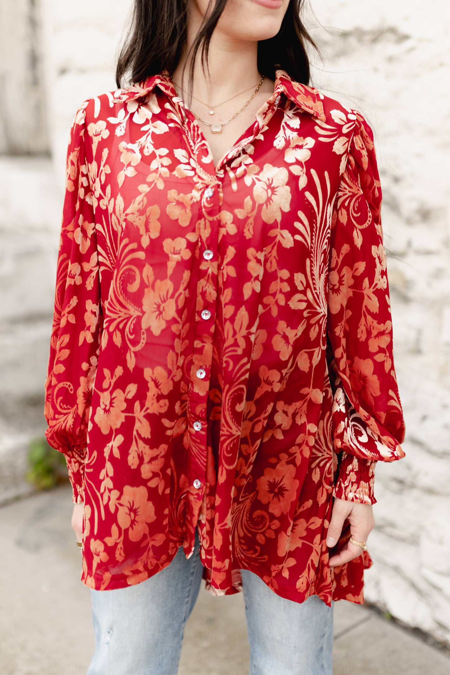 TH2776 RED VELVET BOHO BLOUSE (7 Piece)