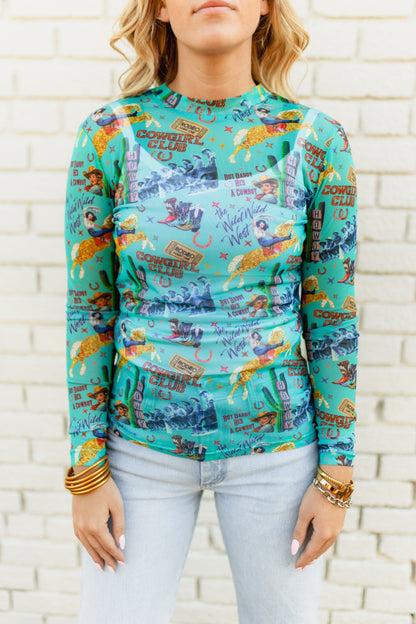 TH1221 S204 TURQ COWGIRL COLLAGE  MESH TOP (1 Piece)