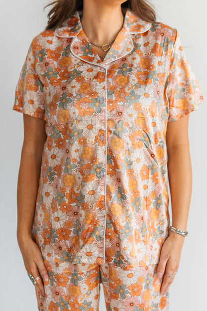 TH201 RETRO ORANGE FLORAL PJ PANT SET (7) PACK