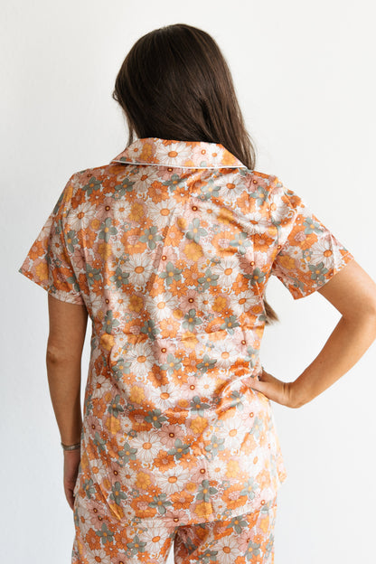 TH201 RETRO ORANGE FLORAL PJ PANT SET (7) PACK