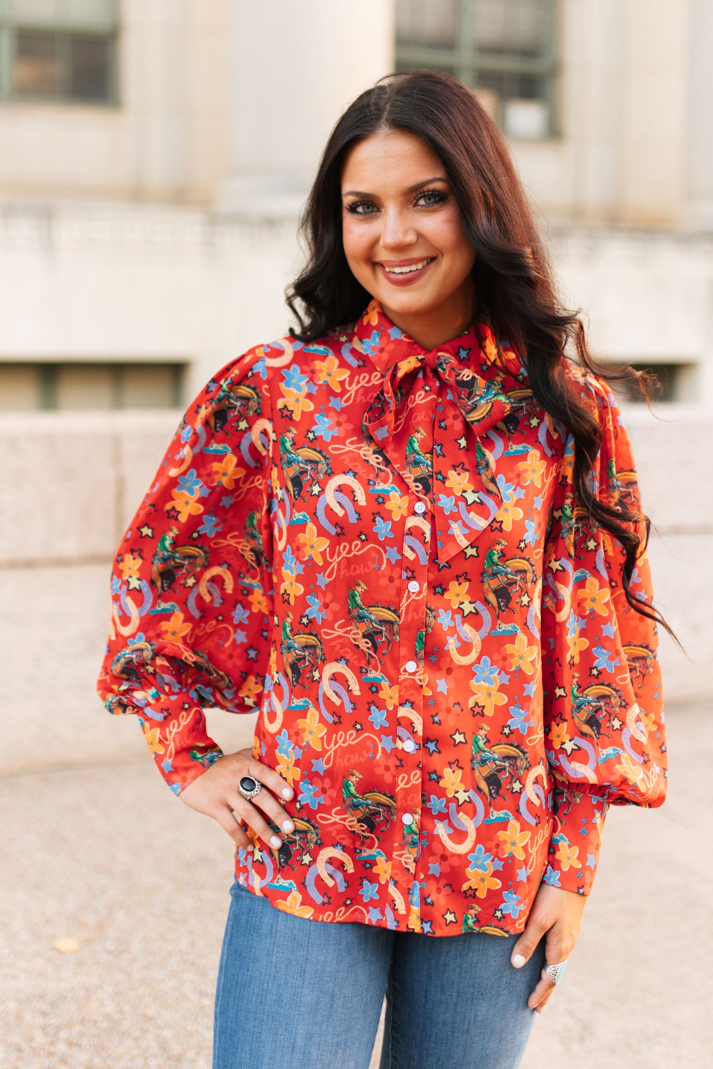 TH2820 RED YEEHAW BOW TIE TOP -NON SHEER (7 Piece)