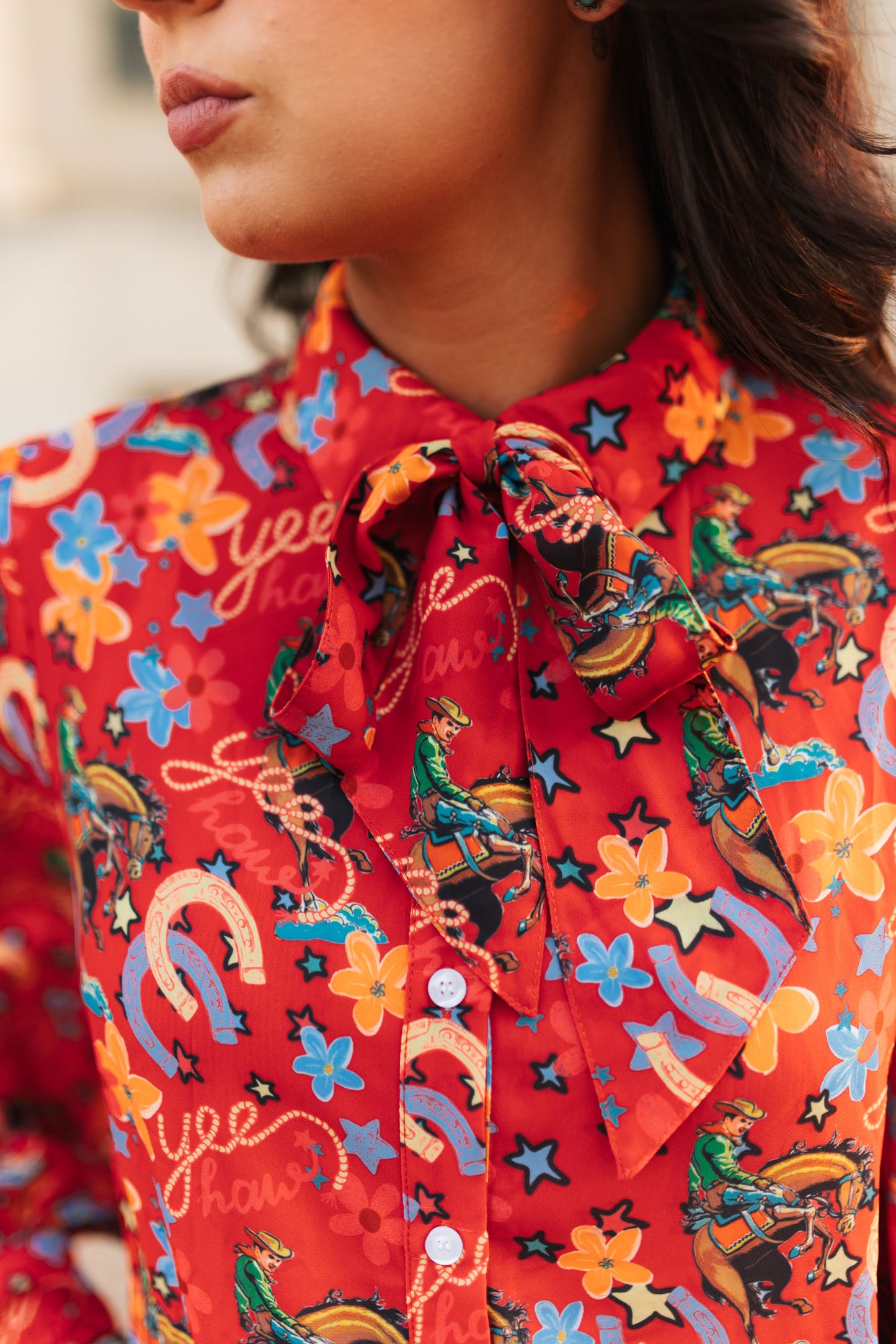 TH2820 RED YEEHAW BOW TIE TOP -NON SHEER (7 Piece)