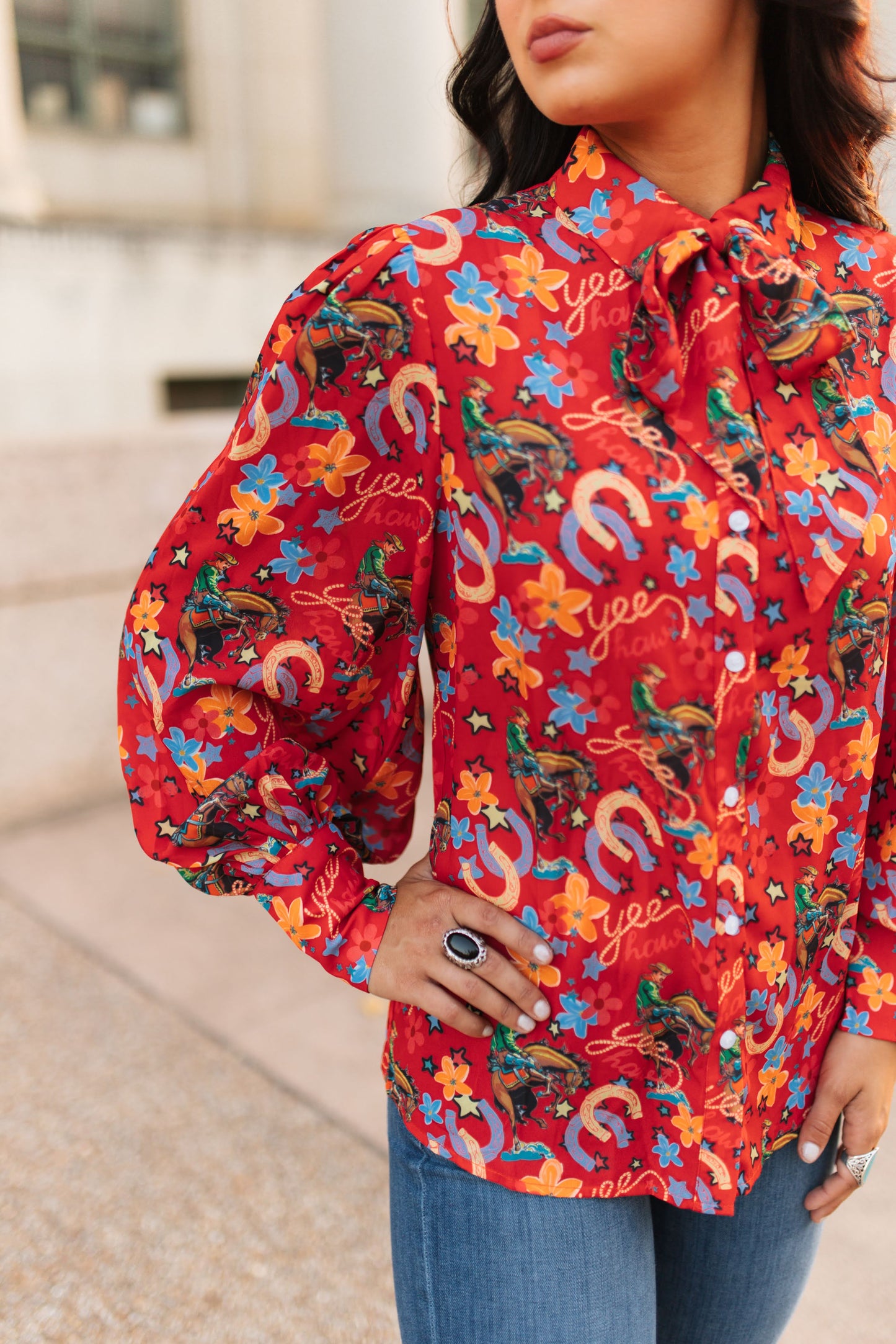 TH2820 RED YEEHAW BOW TIE TOP -NON SHEER (7 Piece)