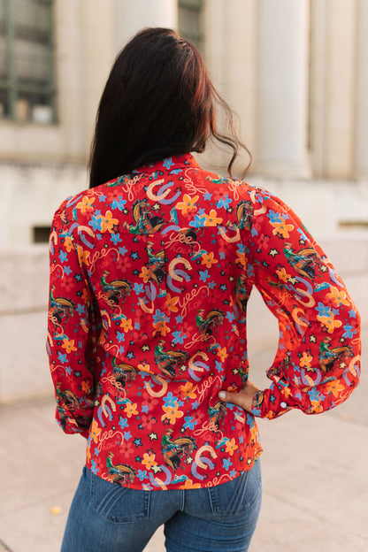 TH2820 RED YEEHAW BOW TIE TOP -NON SHEER (7 Piece)