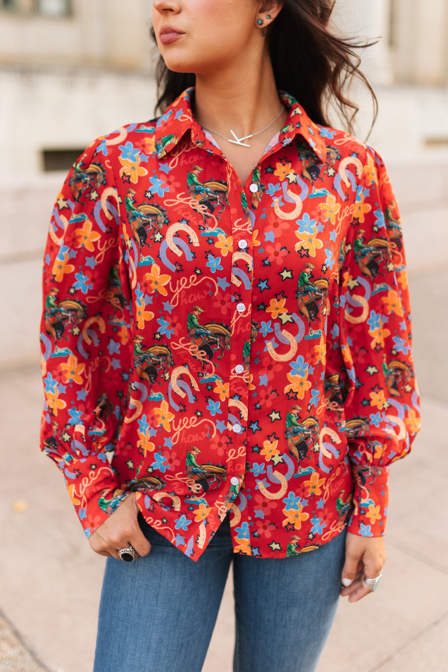 TH2820 RED YEEHAW BOW TIE TOP -NON SHEER (7 Piece)