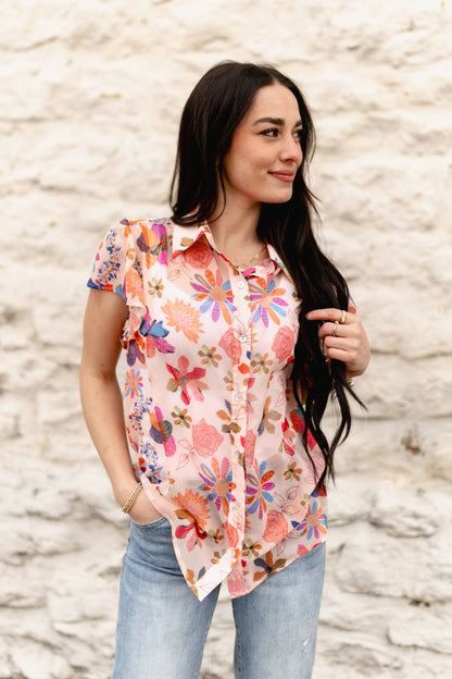 TH199 FLORAL FLUTTER SLEEVE BLOUSE (7 Piece)
