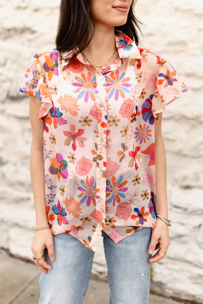 TH199 FLORAL FLUTTER SLEEVE BLOUSE (7 Piece)
