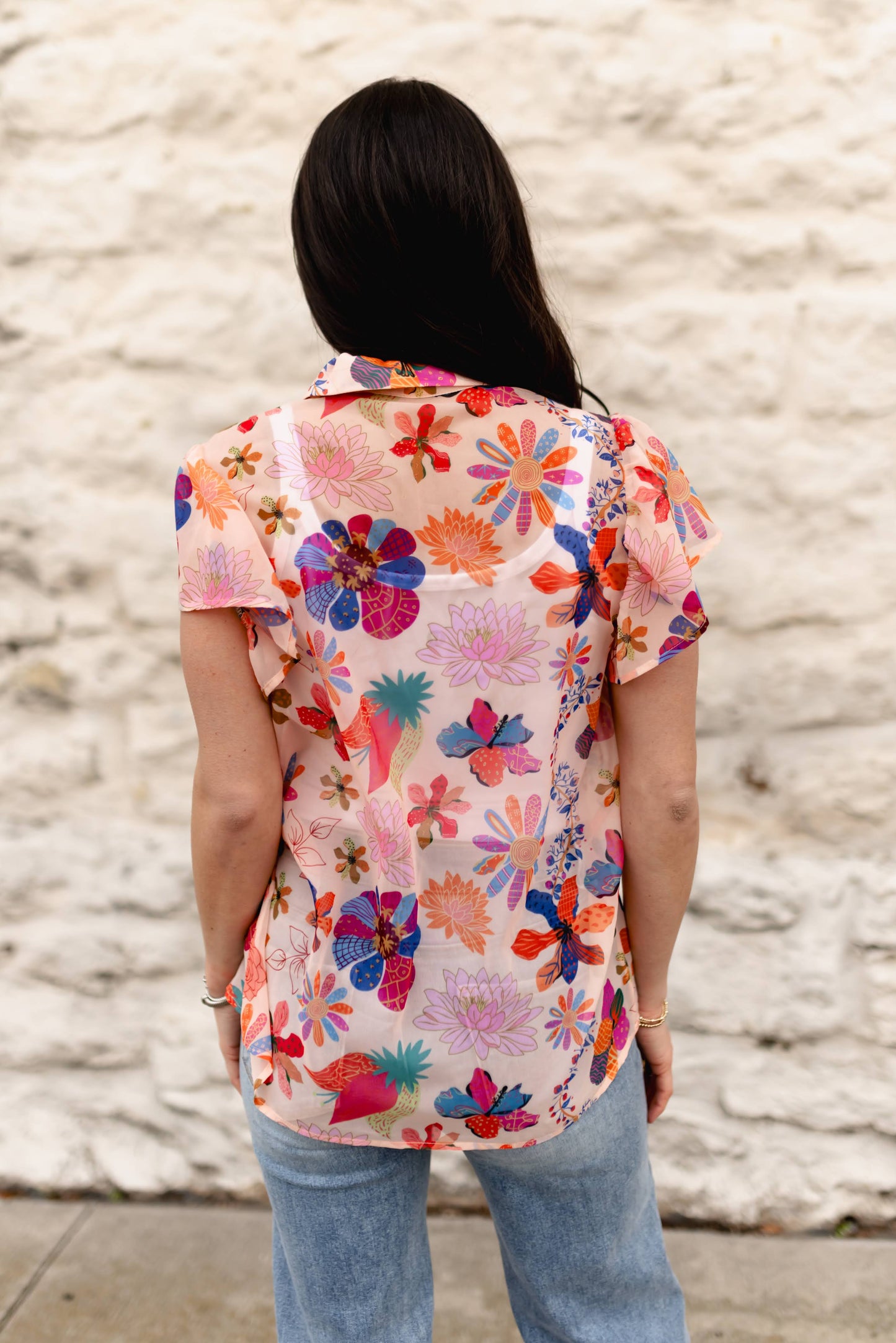 TH199 FLORAL FLUTTER SLEEVE BLOUSE (7 Piece)