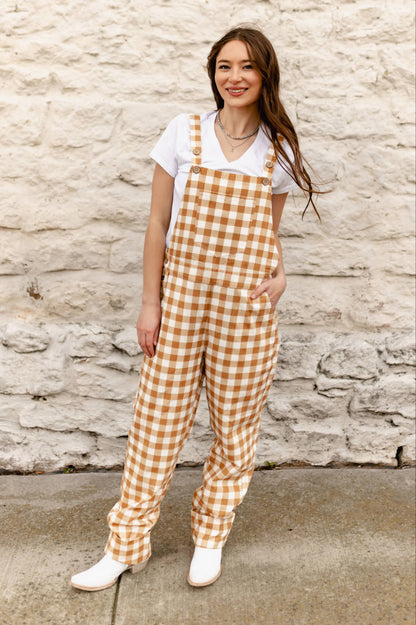 TH4200 BROWN GINGHAM OVERALLS (7 Piece)