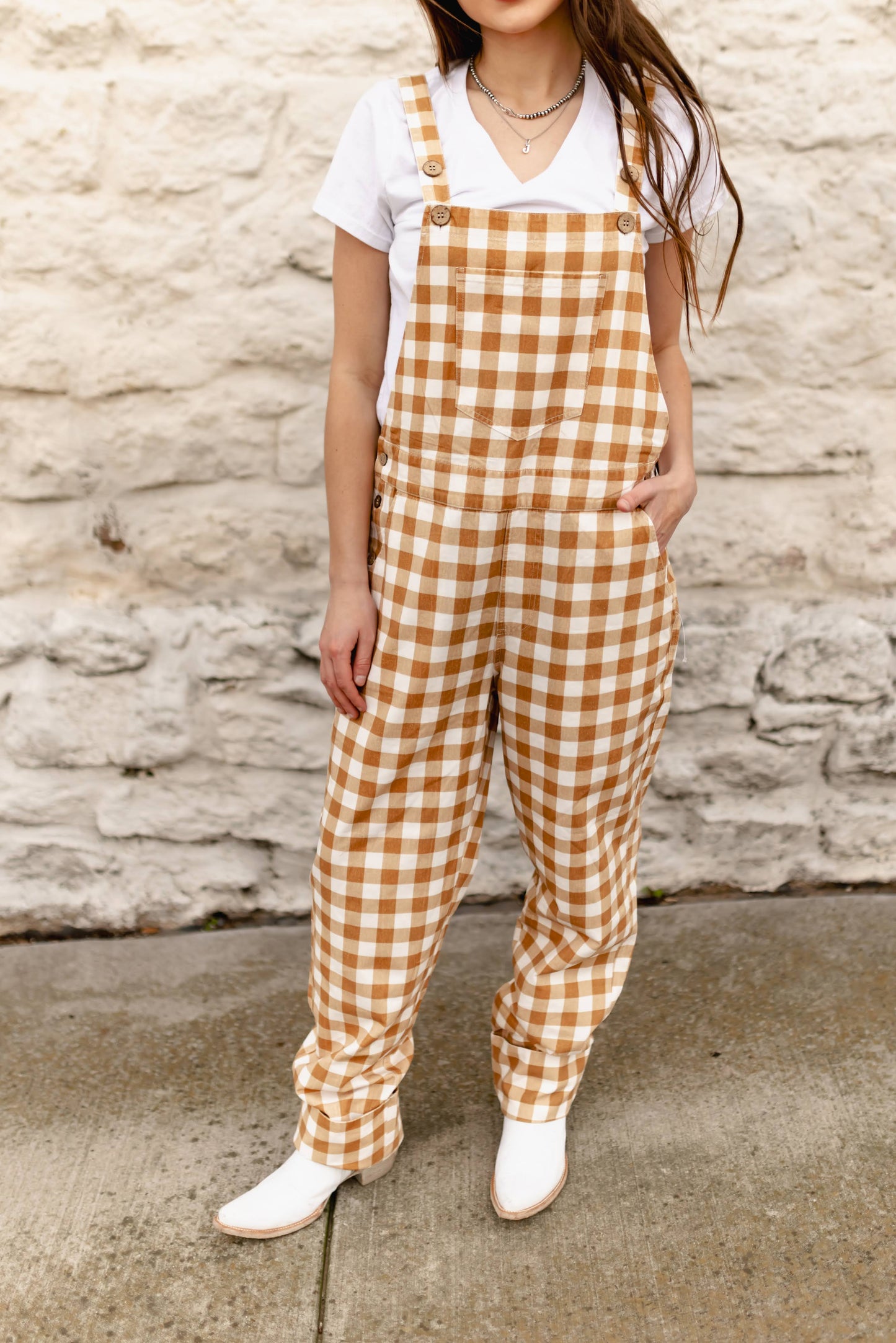 TH4200 BROWN GINGHAM OVERALLS (7 Piece)
