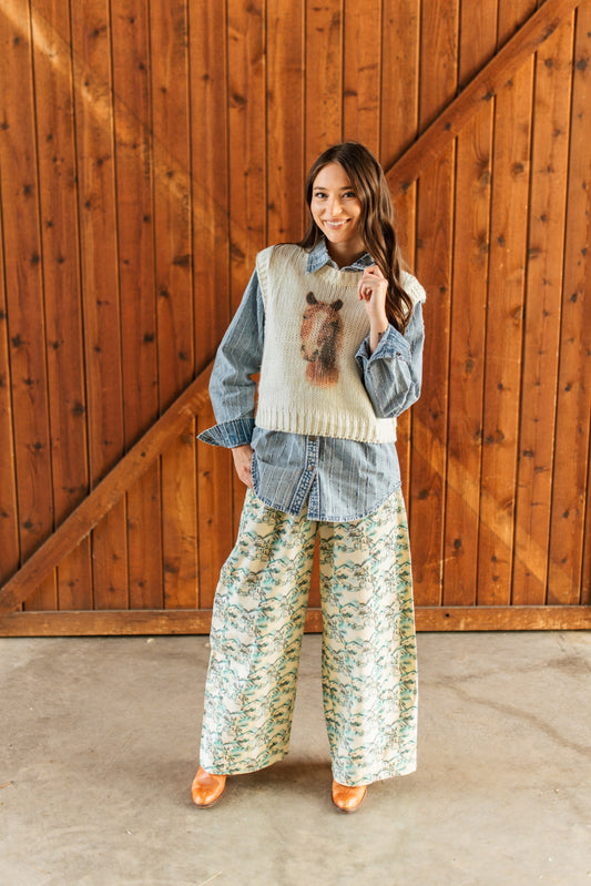 TH60 TURQ COWBOY SKETCH  OVERSIZED JEAN (7 Piece)