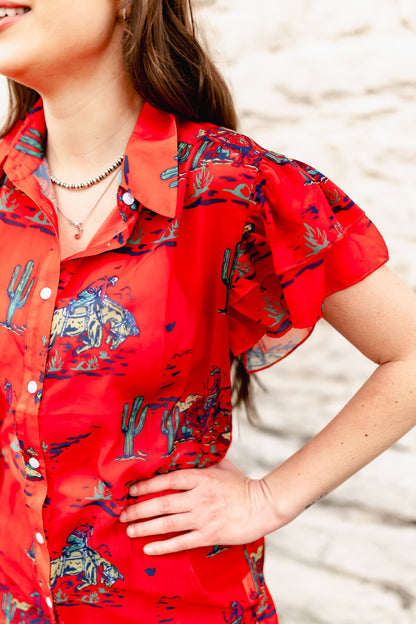 TH198 RED COWBOY DOUBLE FLUTTER BLOUSE (7 Piece)
