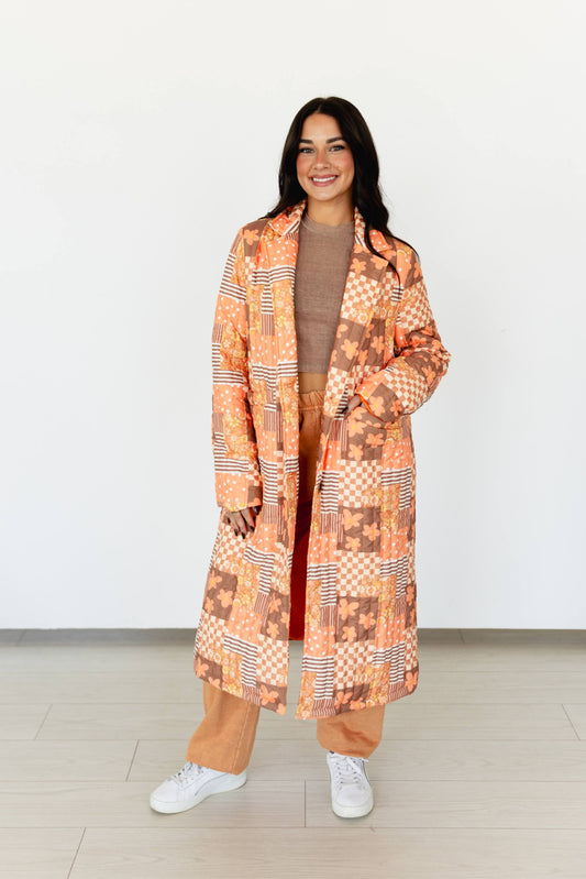 TH1075 ORANGE SQUARE LONG QUITTED JACKET (1)