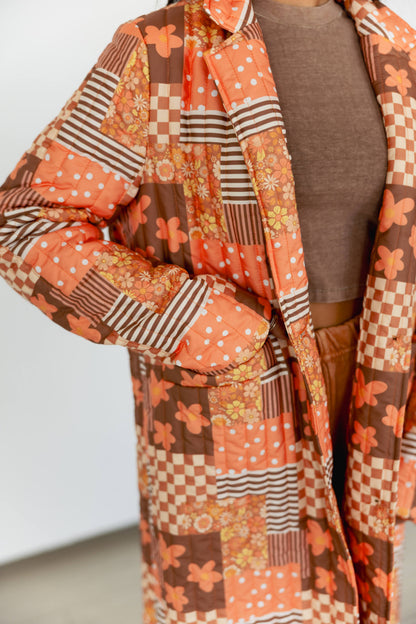 TH1075 ORANGE SQUARE LONG QUITTED JACKET (7 Piece)