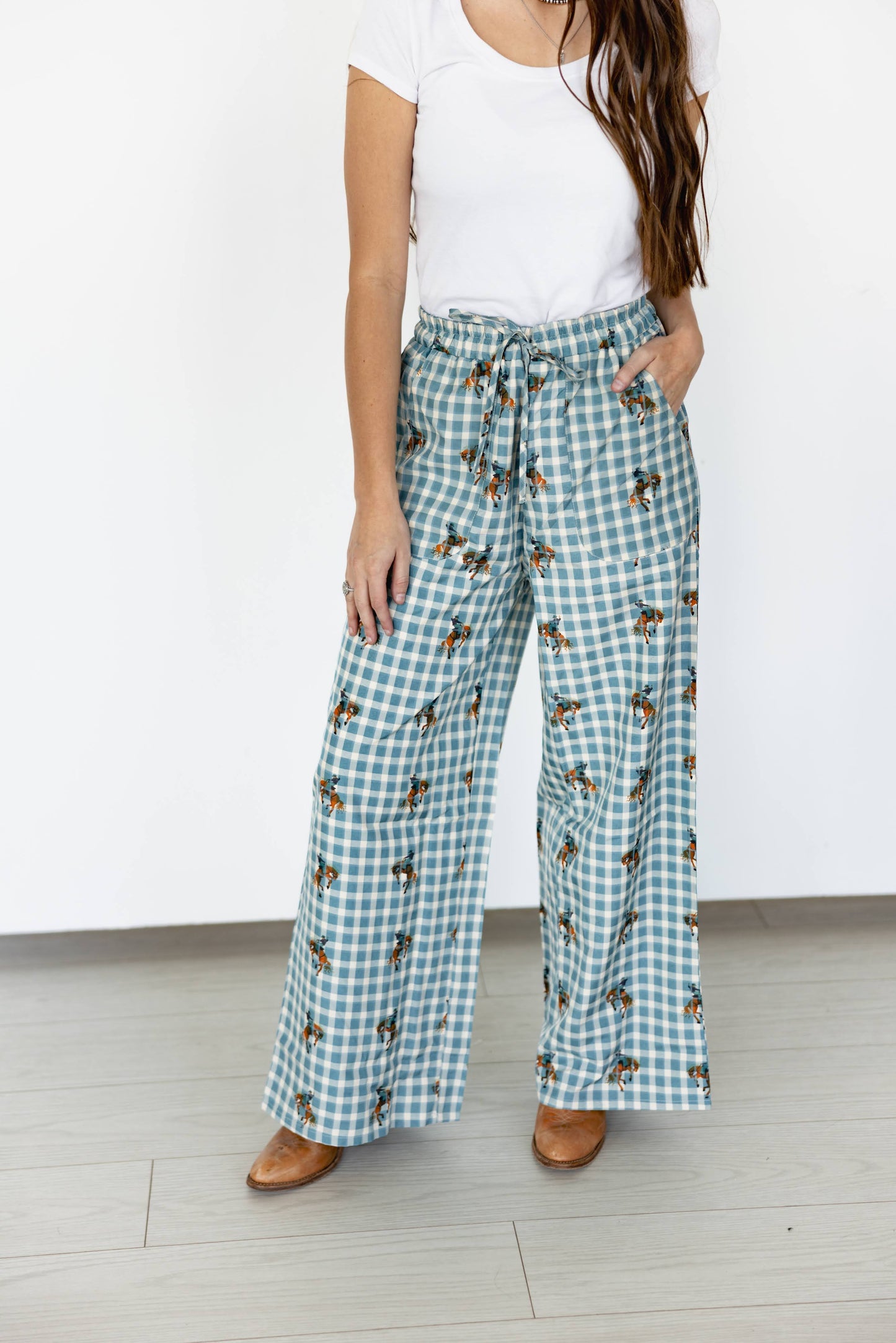 TH2109 - TEAL GINGHAM HORSE  PANT(7 Piece)