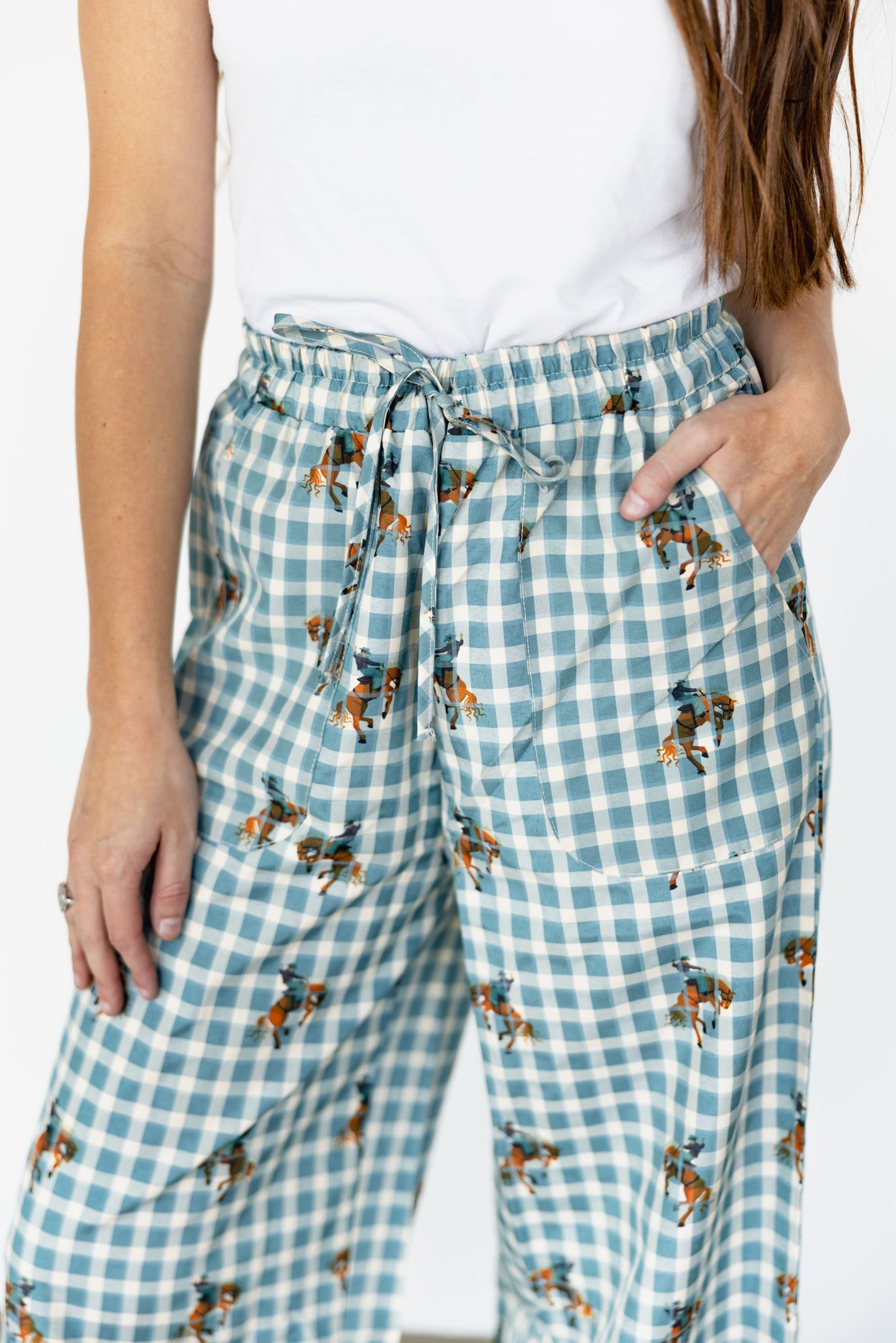 TH2109 - TEAL GINGHAM HORSE  PANT(7 Piece)