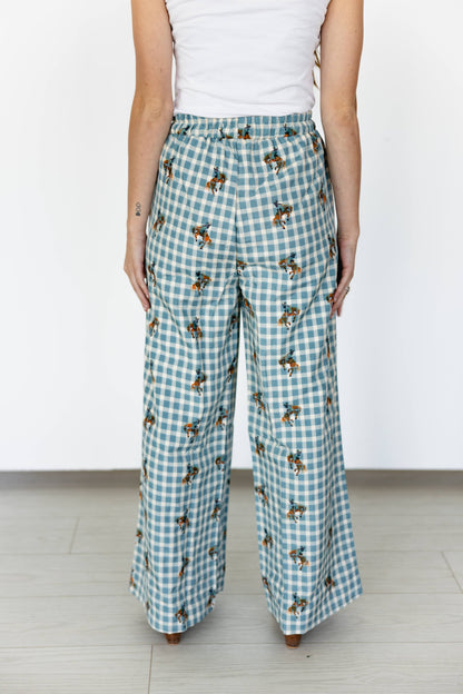 TH2109 - TEAL GINGHAM HORSE  PANT(7 Piece)