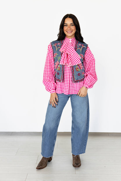 TH162 DENIM EMBROIDERY VEST (7 Piece)