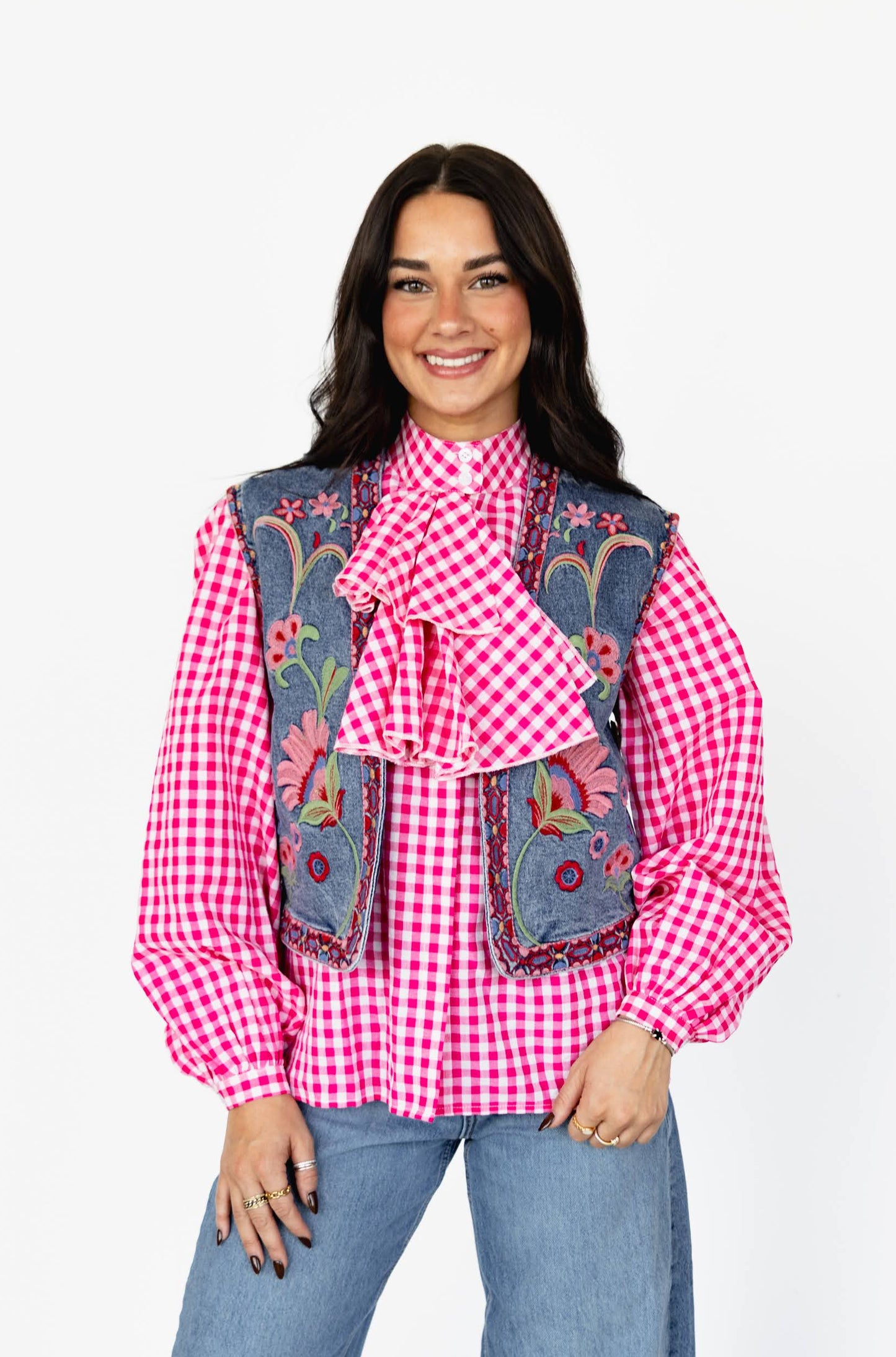 TH162 DENIM EMBROIDERY VEST (7 Piece)