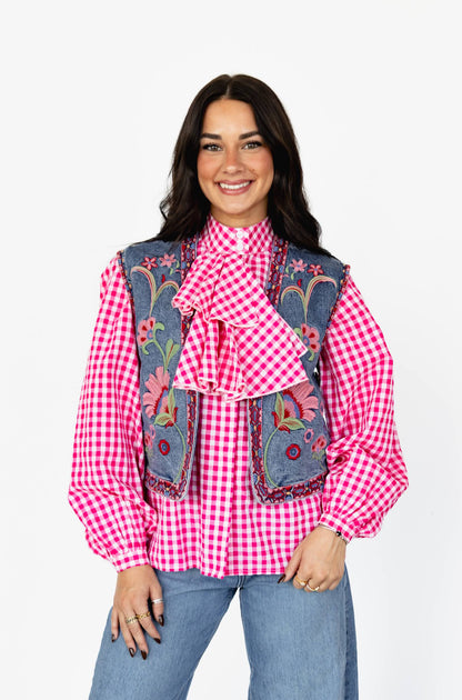 TH162 DENIM EMBROIDERY VEST (7 Piece)