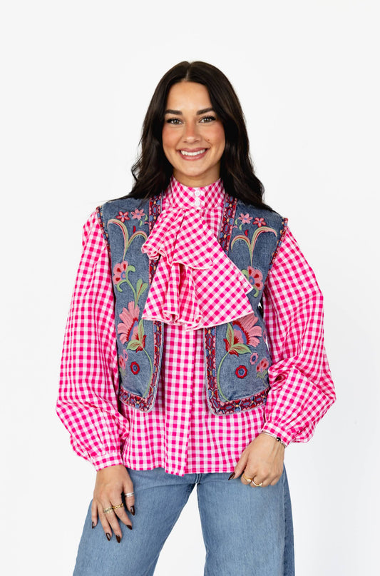 TH162 DENIM EMBROIDERY VEST (7 Piece)